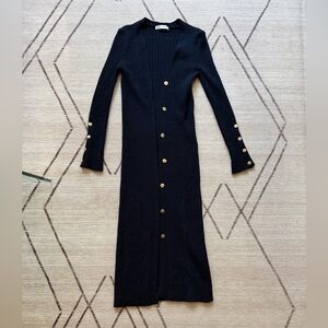Elegant Navy Blue Button-Down Long Cardigan